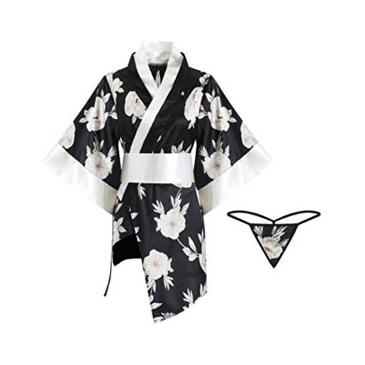 Maya Star pigiama seducente da donna ultrasottile dolce giapponese kimono yukata set cosplay uniforme camicia da notte abito nero, nero , taglia unica