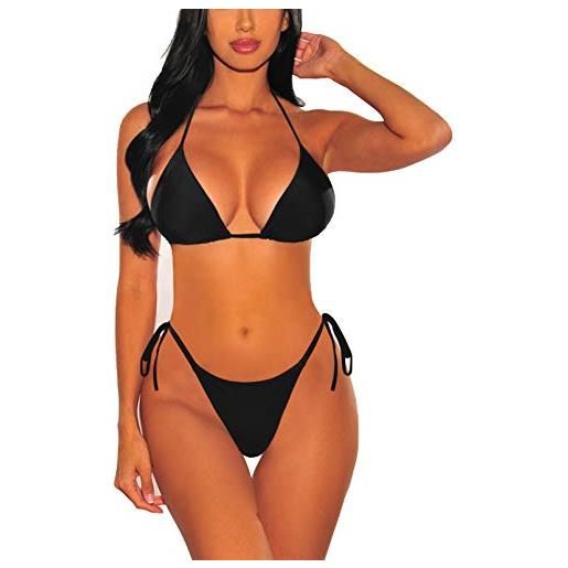 Viottiset delle donne sexy halter perizoma bikini cravatta lati triangolo inferiore brasiliano costume da bagno beachwears bianco m