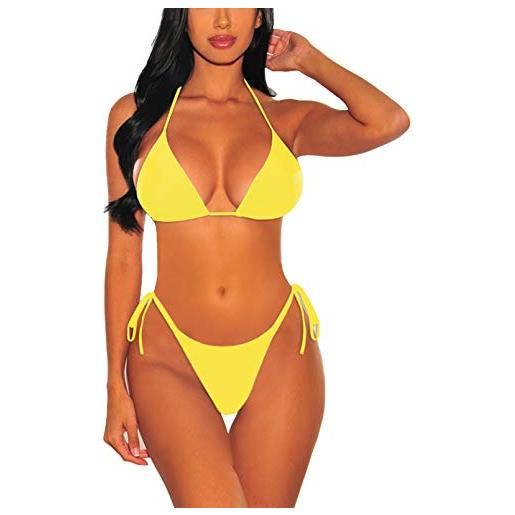 Viottiset sexy halter perizoma bikini tie lati fondo triangolo brasiliano costumi da bagno nero m