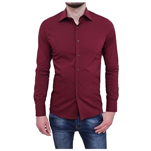Evoga camicia uomo sartoriale rosso bordeaux formale elegante in cotone (xl, bordeaux)