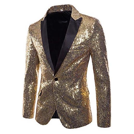 Surfiiy Uomo blazer uomo eleganti giacche paillettes slim fit giacca formale e casual suit monopetto tuxedo host festa party camicia (l, oro)