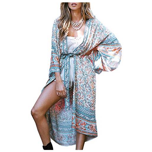 Youkd cardigan da donna in cotone bohémien lungo kimono spiaggia costume da bagno copricostume da bagno vestito taglie forti, viola chiaro, etichettalia unica