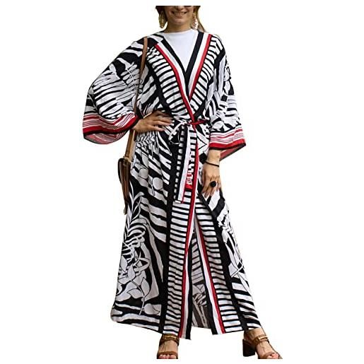 YOUKD cardigan in cotone da donna kimono lungo boemo costume da bagno da spiaggia coprire il vestito abito taglie forti