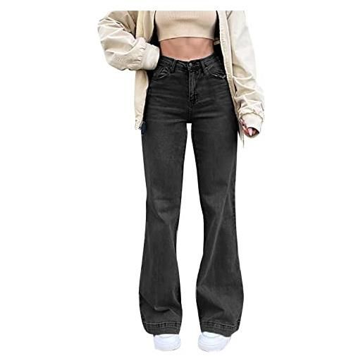 NOAGENJT jeans donna elasticizzati pantaloni addensati con foro stampato jeans natalizi autunno e inverno da donna pantaloni lunghi neri