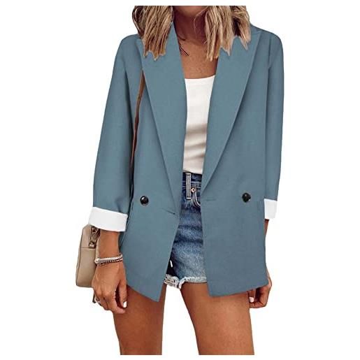 YMING cappotto sartoriale elegante da donna abiti da ufficio formale blazer a un bottone abiti tinta unita blu navy xl