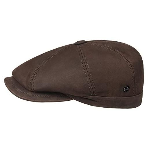 LIERYS nappa wax coppola in pelle uomo - made italy berretto piatto cappello invernale con visiera, fodera autunno/inverno - 63 cm marrone scuro