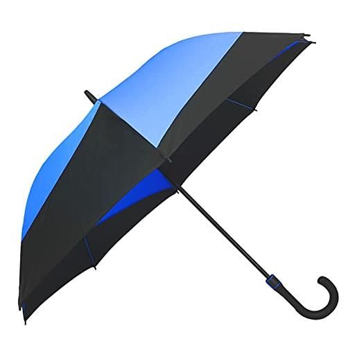 VIRSUS 1 ombrello lungo e resistente 8 stecche 9518 bicolore di colore blu con tagli diagonali a vortice neri, aste e struttura in fibra rinforzata antivento, da pioggia