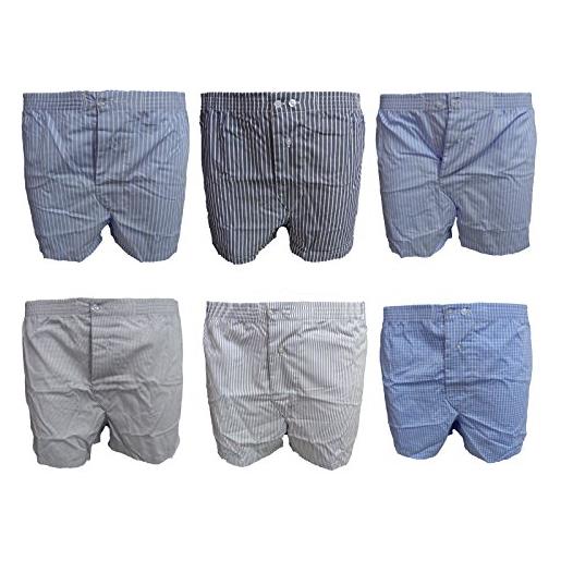 Lucky Brand Intimo da uomo, boxer classici in tessuto con patta funzionale (confezione da 6), Plaid/Stampa perla fumé/Nero corvino, Medium