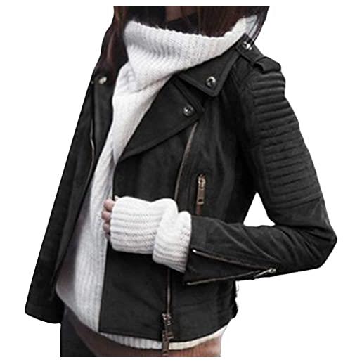 ORANDESIGNE giacca corta da donna in pelle pu giacca pu biker giacca per l'autunno e l'inverno biker motocicletta giacchetto nero l
