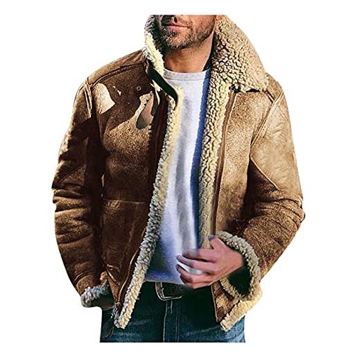 Kobilee giacca invernale da uomo, imbottita, calda e spessa, con colletto rovesciato, giacca da aviatore, bomber, giacca per le mezze stagioni, cachi, xxxxl