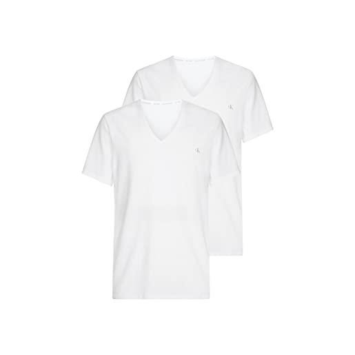 Calvin Klein t-shirt uomo 2 pack s/s v neck 2 pk con scollatura a v, bianco (white), s