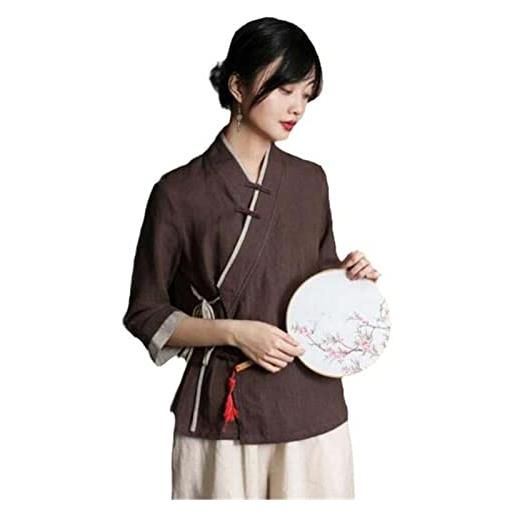 JXQXHCFS cinese vintage chiffon camicetta cheongsam camicia tradizionale camicetta delle donne cinese hanfu oriental tang suit, colore 2, s