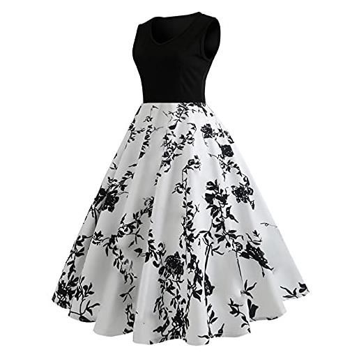 Xmiral abito a con collo corto e stampa grande abito da donna a retrò con maniche casual tute eleganti lunghe (l, rosso-d)