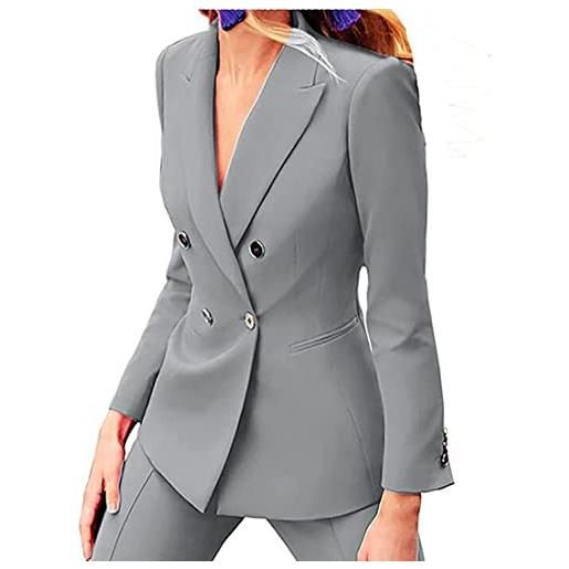 Botong abito da donna doppio petto da lavoro 2 pezzi da ufficio lady outfit blazer pantaloni set casual wear outfit, argento, s