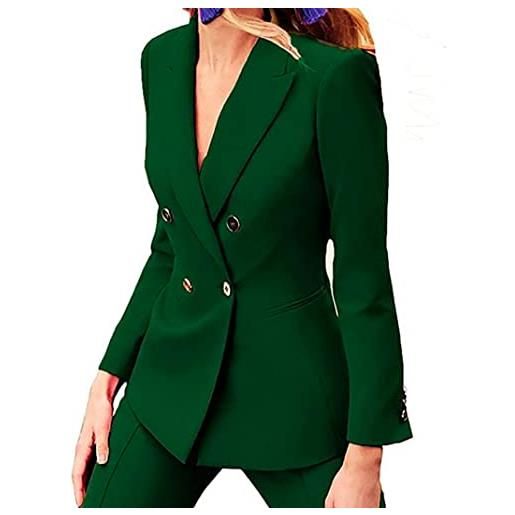 Botong completo da donna doppiopetto da lavoro, 2 pezzi, per ufficio, blazer, pantaloni, abbigliamento casual, verde scuro, m