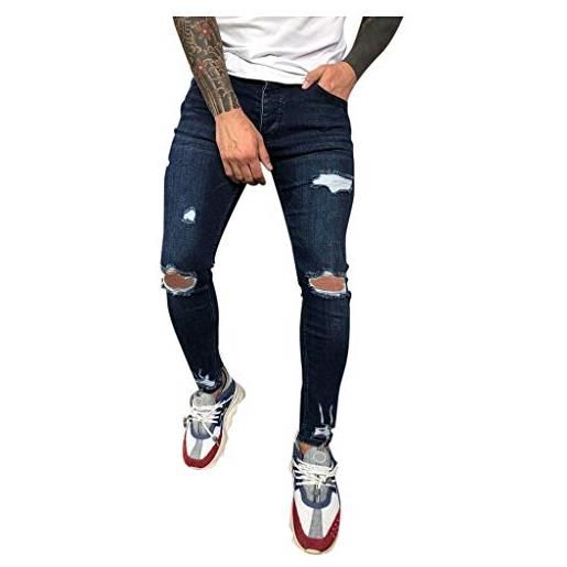 Modaworld jeans da uomo moda casual pantaloni strappati denim elasticizzati gamba stretta skinny leggeri pantalone traspirante lungo