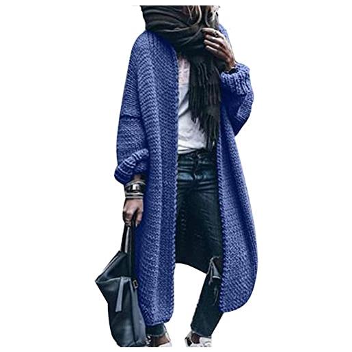 shownicer cardigan donna lungo maglione invernale cardigan in maglia manica lunga cappotto oversized anteriore aperto sweater outwear blu l