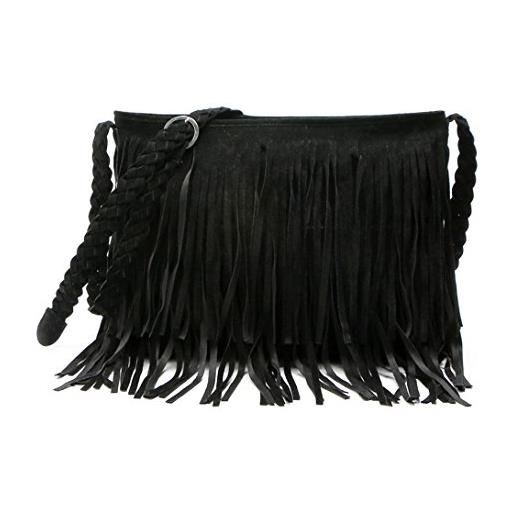 Aivtalk - borsa a tracolla con cinghia intrecciata per donne - borsa della frangia - borsa del messaggero - nero