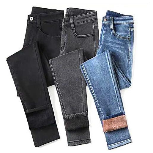 DaYee donna vita alta termica dei jeans foderato in pile denim pant elastico pantaloni a sigaretta (gray, 33)