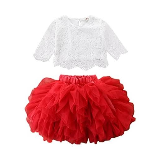 Verve Jelly neonate gonna set 2 pezzi completi set manica lunga in pizzo top tutu dress princess tulle birthday party skirt verde 110 3-4 anni