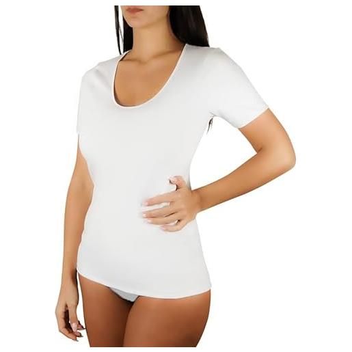 Clessidra pacco da 3 magliette a manica corta donna in 100% cotone mercerizzato made in italy pt3210 (6, bianco)