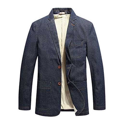 Bciopll uomo casual denim blazer cotone giacca vintage giacca blu denim slim grasso jeans blazer, blu vintage , xl
