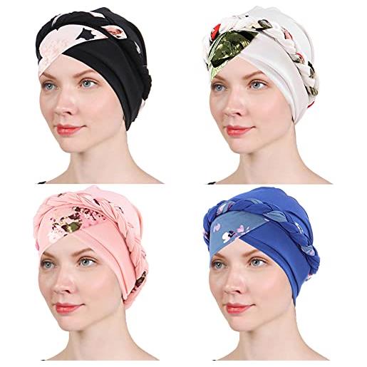 BABAHU 1 confezione da 2 confezioni da donna turbante intrecciato con perline intrecciate chimiche, per il cancro, copricapo per capelli, 01-4 pezzi-7, taglia unica