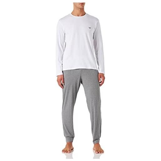 Emporio Armani pigiama uomo cotone maglia girocollo pantalone elastico a vista con tasche laterali articolo 111789 2f720, 22332 topaz - black / topazio - nero, l