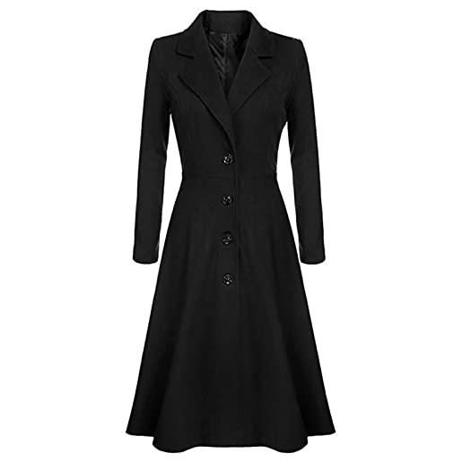 MXIM cappotto da donna in misto lana cappotto bavero avvolgere swing svasato cappotto lungo invernale, nero , s