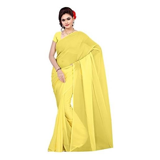 TreegoArt Fashion da donna georgette plain saree con camicetta scucita - (plain lemon yellow_lemon yellow)