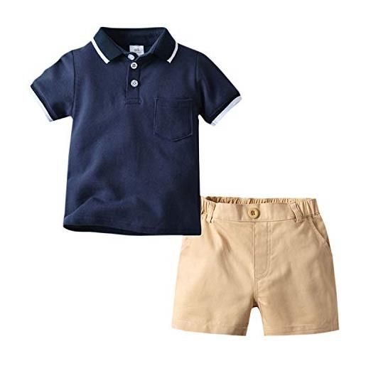 De feuilles, set di abbigliamento estivo per bambini con polo a maniche corte e pantaloncini elasticizzati, 2 pezzi bianco 3-4 anni