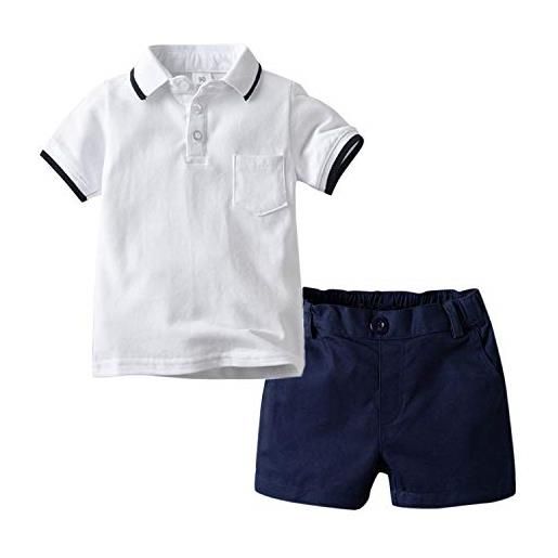 De feuilles, set di abbigliamento estivo per bambini con polo a maniche corte e pantaloncini elasticizzati, 2 pezzi bianco 3-4 anni