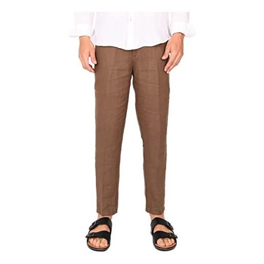 Ciabalù pantalone uomo lino elegante pantaloni capri estivo tasca america (46, marrone)