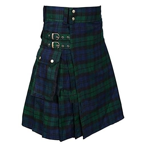 Beokeuioe gonne scozzese kilt scozzese moderno moda culottes gonna abito individualità vintage casual a quadri gonna con tasche uomo giuntura scozzese kilt scozzese, verde, xxl