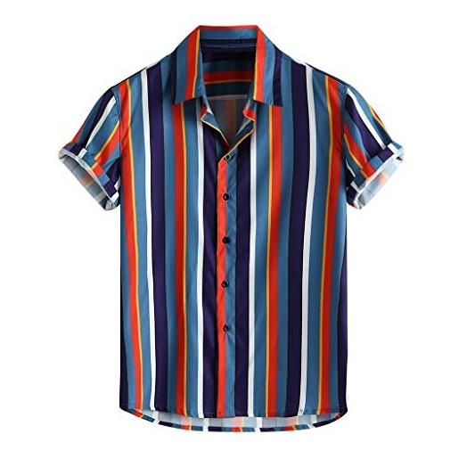 Xmiral camicetta camicie t-shirt top uomo vintage etnico stampato colletto rovesciato manica corta camicie casual larghe (l, 9giallo)