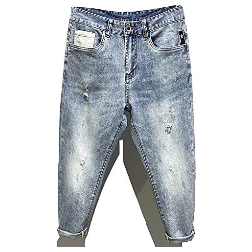 HONGBI jeans larghi da uomo strappati pantaloni casual slim fit strappati jeans strappati lavati invecchiati hip-hop pantaloni regular fit a gamba dritta a vita media azzurro 38w