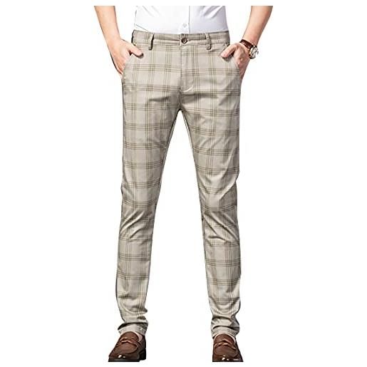 Yukirtiq pantaloni chino skinny da uomo elegante casual chino elasticizzati motivo a quadri pantaloni tapered-stretch twill pantaloni uomo