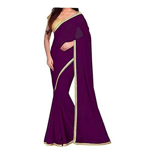 ABN Fashion indiano etnico matrimonio finto georgette donne partywear sari con camicetta non cucita, bianco, taglia unica
