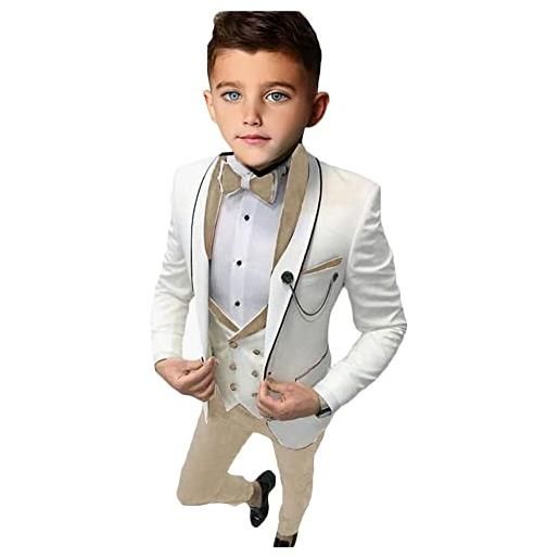 Botong slim fit suit per ragazzi scialle risvolto giacca gilet pantaloni ragazzo partito vestito bambino matrimonio smoking, cachi, 12 anni