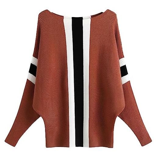 FULIER - maglione dolman da donna, con maniche a pipistrello e scollo a barchetta, lavorato a maglia, vestibilità ampia, taglia unica, rosso, taglia unica