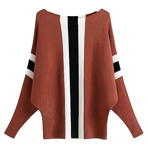 FULIER - maglione dolman da donna, con maniche a pipistrello e scollo a barchetta, lavorato a maglia, vestibilità ampia, taglia unica, nero , taglia unica