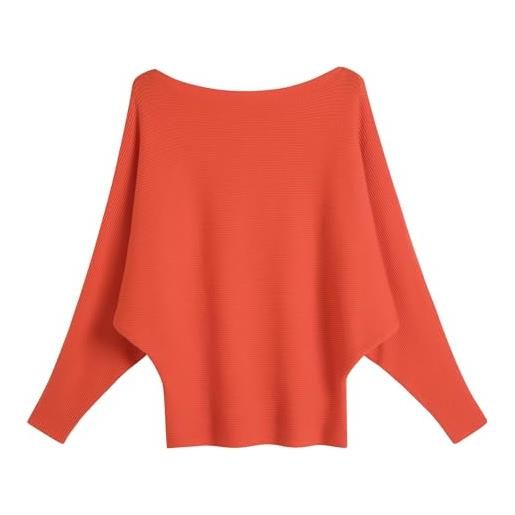 FULIER - maglione dolman da donna, con maniche a pipistrello e scollo a barchetta, lavorato a maglia, vestibilità ampia, taglia unica, rosso, taglia unica