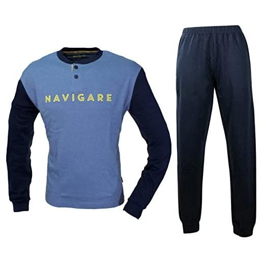 Navigare pigiama uomo b2141350 jeans serafino pantalone lungo manica lunga caldo cotone moda giovane (2xl)