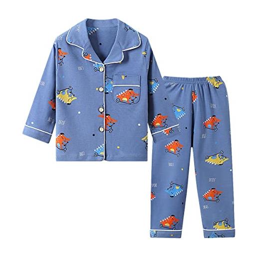 Verve Jelly set pigiama neonato in cotone con stampa dinosauro 2 pezzi pigiama set camicia e pantaloni abbottonati indumenti da notte per bambini unisex verde 140 7-8 anni