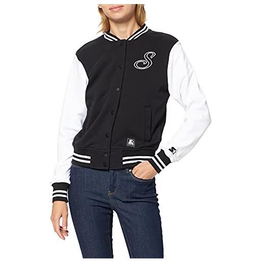 STARTER BLACK LABEL ladies starter sweat college jacket felpa con cappuccio, nero/bianco, xs donna