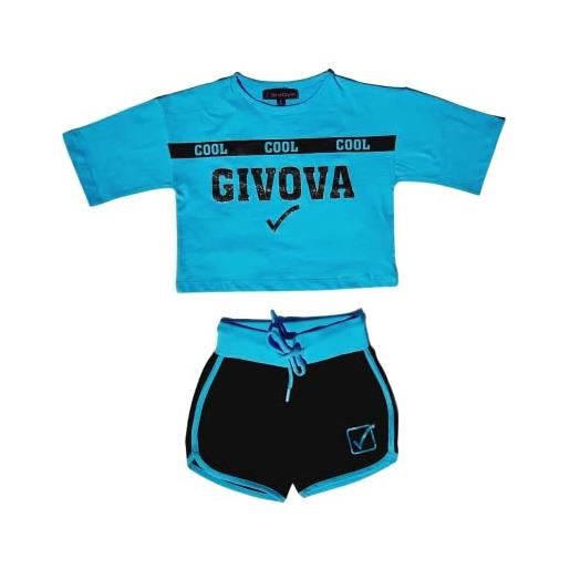 GIVOVA completo estivo corto t-shirt + pantaloncini bambina in cotone jersey k0134 turchese anni 8