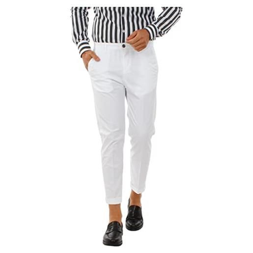 Ciabalù pantalone uomo elegante capri pantaloni chino con risvoltino in cotone slim fit made in italy (42, bianco)