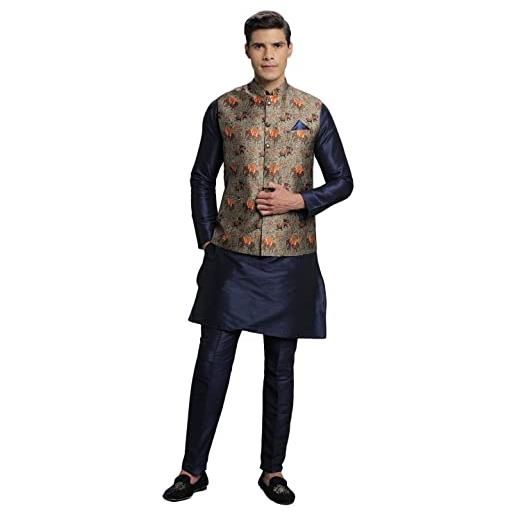 STYLE INSTANT pigiama indiano in cotone kurta da uomo e giacca nehru stampata (vita) indiano matrimonio etnico diwali puja set, nero 1, m