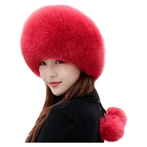 KAISHIN cappelli da bomber in vera pelliccia di volpe da donna invernali in vera pelliccia di volpe (rosso)