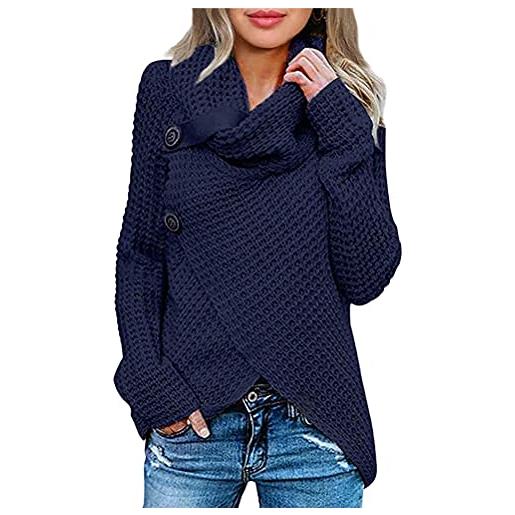 ORANDESIGNE maglione donna collo alto maglione donna casual pullover manica lunga casual moda tops asimmetrico maglione maglione autunnale e invernale c blu scuro 3xl